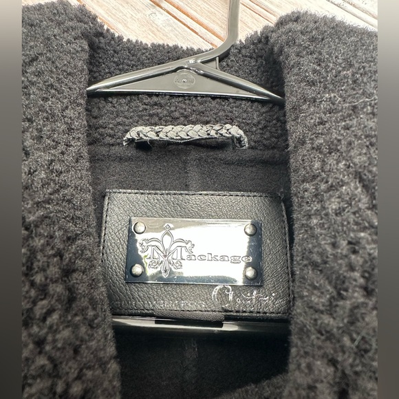 Mackage for Aritzia Black Wool Teddy Crossover Button Sheepskin Viscose Jacket - Picture 4 of 10